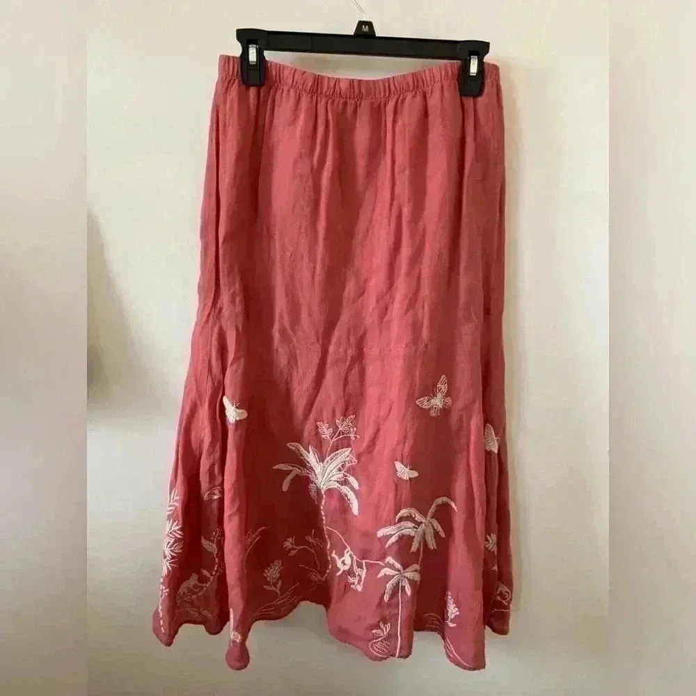 Johnny Was Linen Embroidered Maxi Skirt Coral Size S - Picture 3 of 3